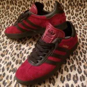 Maroon Suede & Black Leather Adidas Gazelle